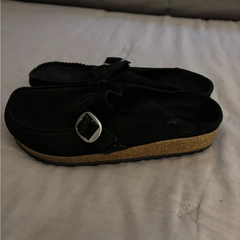 Birkenstock Black Suede Loafers with Metallic Buckle - Picture 6 of 6